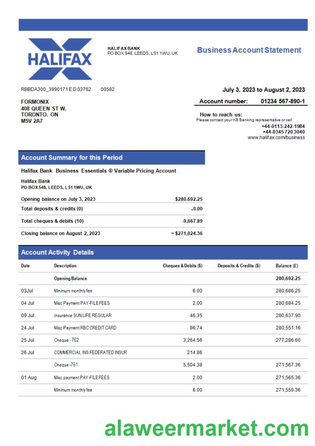 Halifax Bank organization statement Word and PDF template